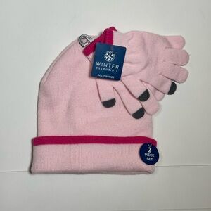 NWT Winter Essentials Girl’s Light Pink and Dark Pink Hat and Gloves Set